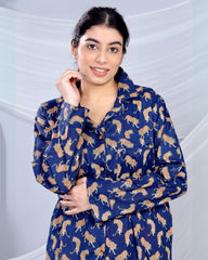 Hemsaab Navy Blue Cotton Night Suit With Bag