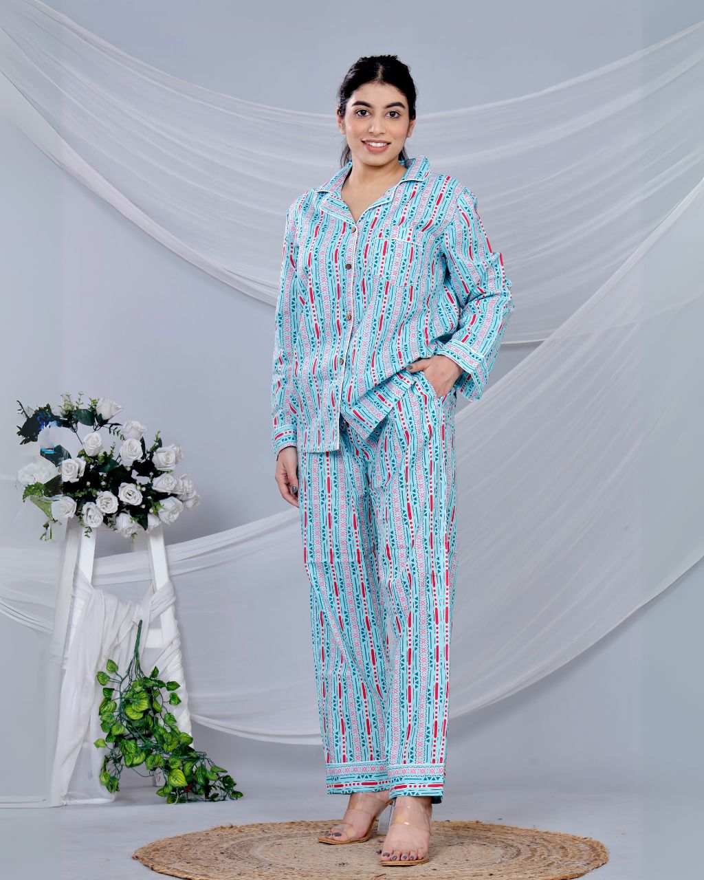Hemsaab Blue Cotton Night Suit With Bag