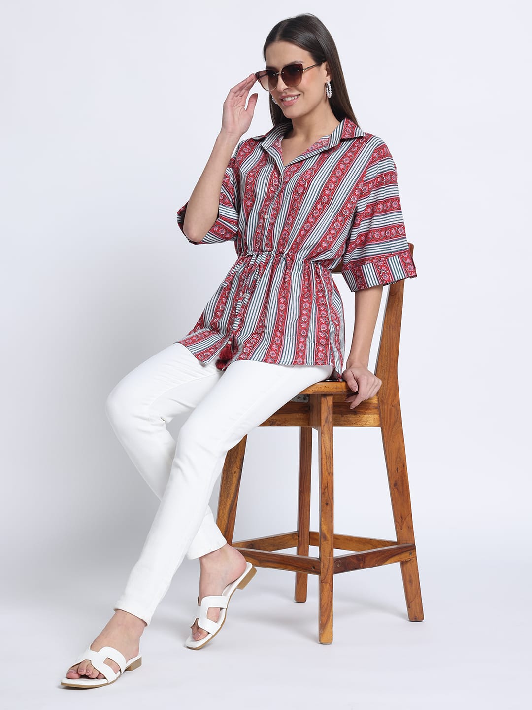 Red Heritage Block Print Cotton Tunic